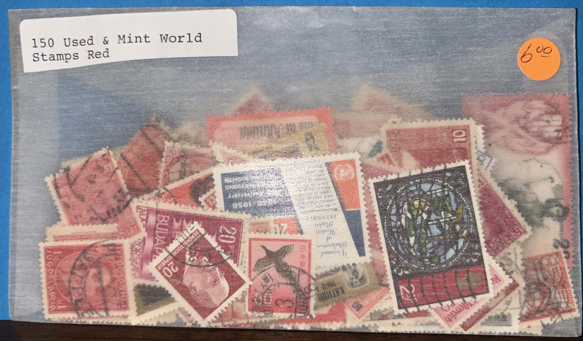 150 Used and Mint Red World Stamps